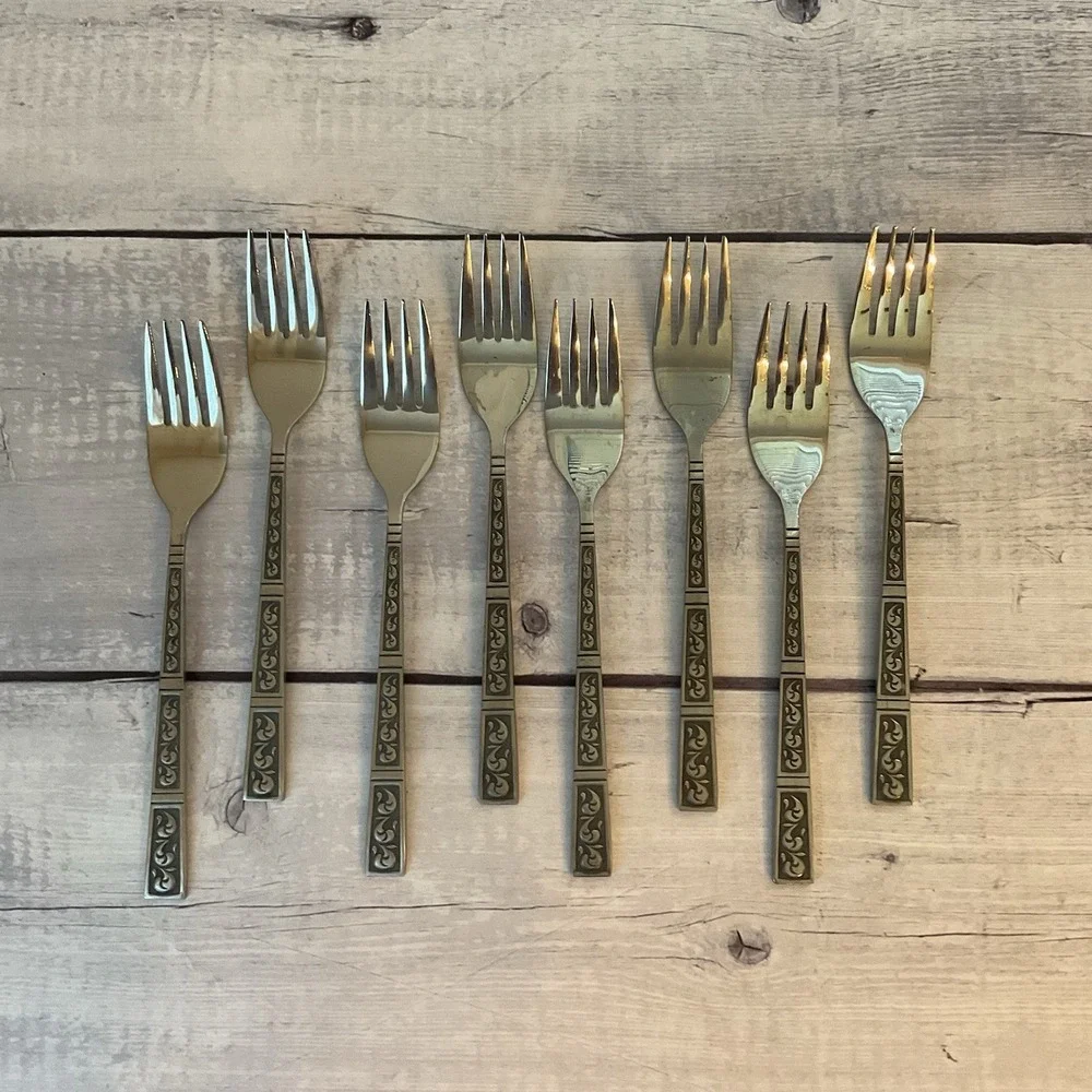 Riviera RIF4 Stainless Flatware Japan Set Of 8 Salad Dessert Forks MCM Vintage